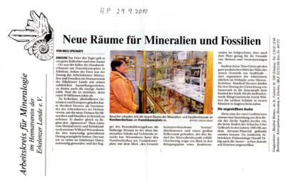 Rheinische Post vom 29.09.2010 Neue Räume für Mineralien und Fossilien
